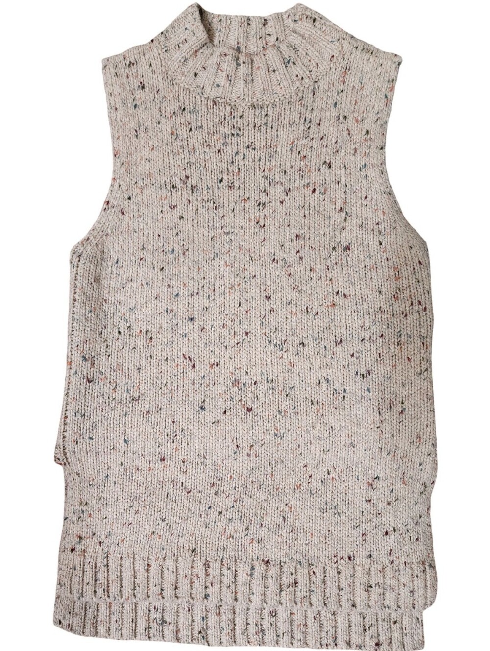 ABERCROMBIE & FITCH Flecked Knit Mock Neck Sweater Vest Cream Brown Small
